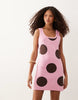 knit mini dress in pink polka dot print