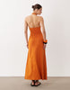 halter trapeze midi dress in orange