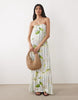 strapless maxi dress in striped floral print