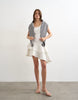 Topshop denim high low ruffle dress in bone