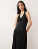 ruched halterneck drop waist maxi dress in black