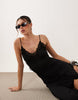 crinkle lace trim semi sheer maxi dress in black