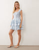 embroidered mini dress with layered skirt in pale blue
