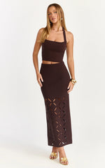 Sabrina Maxi Skirt - Laser Cut Knit Skirt in Chocolate