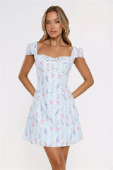 Too Cute To Care Embroidered Mini Dress Blue