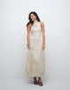 Topshop premium funnel neck dropped waist midaxi dress in natural woven stripes