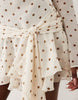 Oh Polly high neck draped backless cowl back mini dress in ivory polka dot