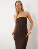linen blend clean column maxi dress in chocolate