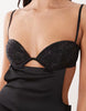 Oh Polly premium satin thigh slit maxi dress with embellished bralette detailing in black