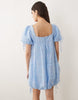 square neck bubble mini dress with embroidery detail in baby blue
