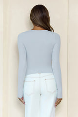 BASE Luxe Rib Button Front Long Sleeve Top Blue