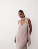 plissé scarf asymmetric midi dress in mink