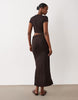 light rib cut-out midi dress in chocolate