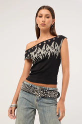 Worship Ghosted Cold Shoulder Off Shoulder Top Black