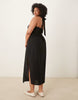 Curve cotton linen blend halter neck midi sundress with sculpted bust in black