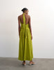 Topshop dropped waist halter maxi dress in brown and lime plaid