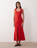square neck button down midi sundress in poppy red