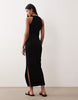 scoop front racer seam detail midi dress in black