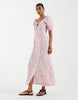 Vero Moda puff sleeve tie front detail midaxi dress in pink floral print