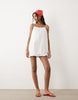 poplin puff mini sundress with tie straps in white