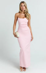 Pietra Midi Dress - Scoop Neck Side Seam Tucks Fitted Dress in Pink