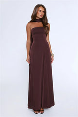 Satin Tempt Strapless Maxi Dress Chocolate