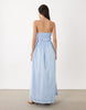 SNDYS linen blend bandeau shirred detail maxi dress in baby blue