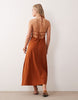 Miss Selfridge Petite linen look halter maxi dress in rust
