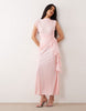ruched side plisse maxi dress with frill detail in baby pink