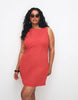 Curve slash neck mini sundress with sculpted bust and eyelet hem in tomato red