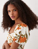 ruched front midi tea dress in floral print