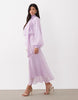 high neck drape chiffon maxi dress with neck tie in lilac