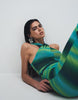 Ruched & Ready mesh cross front racer neck draped waist detail maxi dress in blue and green ombré