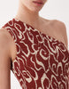 Nobody's Child Cecilia one shoulder tiered skirt cotton midi dress in brown abstract print