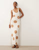 knit maxi dress in ecru polka dot