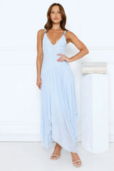 Wave Whisper Mesh Maxi Dress Blue