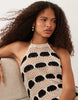 crochet knit mini dress in polka dot print