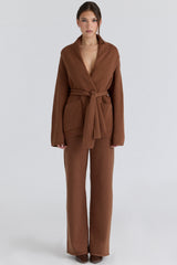 tan pure wool draped front cardigan