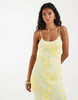 PIECES floral embroidered mesh cami maxi dress in pastel yellow