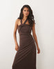 Six Stories stretch halter detail maxi dress in chocolate