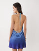 SNDYS satin cowl halterneck low back mini dress in blue ombre