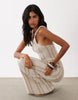 crochet knit halter maxi dress with trim in striped print