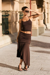 Feners Gresca Asymmetrical Midi Skirt Chocolat Moka