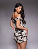 ASOS LUXE Jacquard Mini Dress with ruched skirt detail in black and cream
