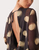 printed mesh draped blouson mini dress in polka-dot print