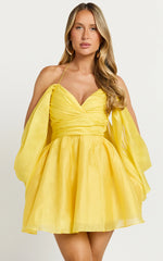 Amalie The Label - Thalia Sweetheart Off Shoulder Mini Dress - In Yellow