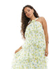 Vero Moda Petite Felicia halter neck tiered maxi dress with corsage detail in lemon print