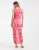 Pieces ruched midi dress in bold floral print