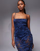 AFRM Marsaille crochet floral lace spaghetti strap midi dress in navy
