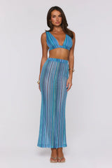 Ocean Bloomette Knit Maxi Skirt Blue